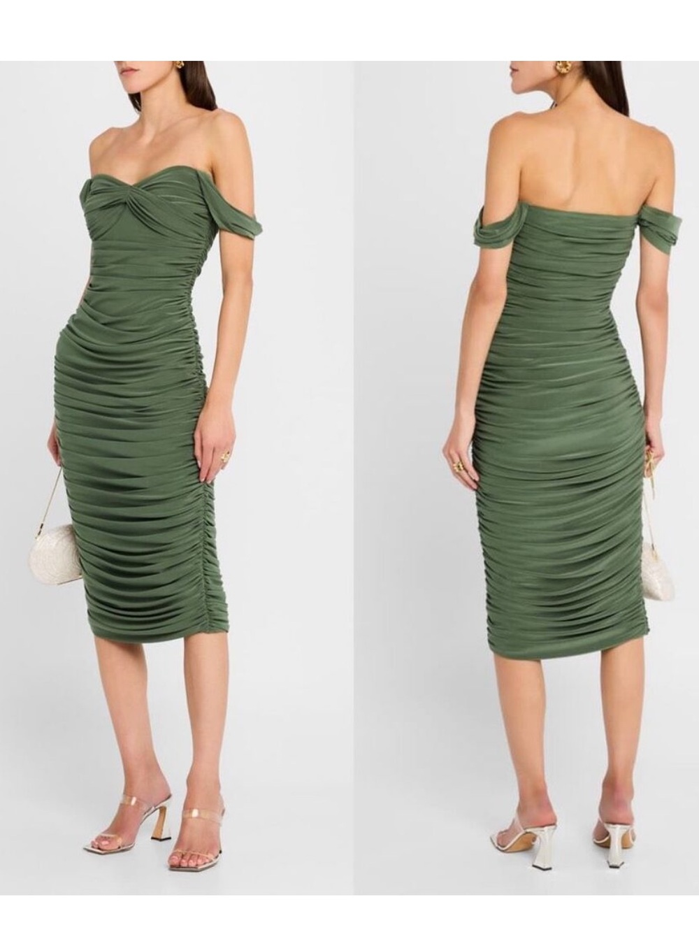 NWT Norma Kamali Walter Shirred Midi Dress with Winglet Sleeves Celadon Size XS